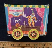 [ 1940s ArrowRoot Animal COOKIES Box - Vintage Treasure Wagon / Circus Clowns ]