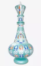 LT474 Dream Jennie Genie Hand Painted Mouth-Blown Glass Aqua Bottle