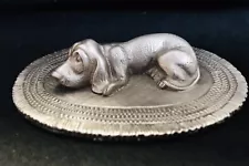 Pewter BASSET HOUND Laying On Rug Carpet Dog Puppy Metal Figurine Statue J