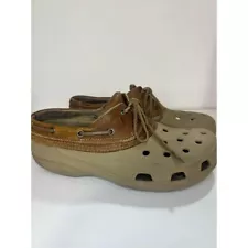 Rare Crocs Brown Leather Islander Sport Boat Shoe Size 11