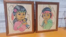 Native American Indian Children Vintage set(2) Wood frame 9x11 prints