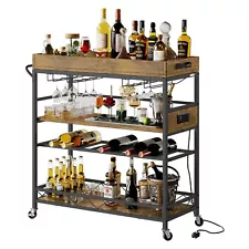 Redlife Home Bar Cart Kitchen Organizer cart Mobile Storage Trolley w/ Wine Rack