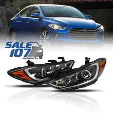 For 2017-2018 Hyundai Elantra Halogen W/Bulb Headlight Lamp Black Left+Right