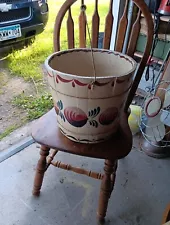 Antique Wood Stave Bucket Handpainted SIGNED, Autumn Decor FARMHOUSE ,Old