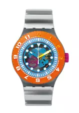 NEW Swatch Scuba SEA-THROUGH Skeleton Silver Orange Silicone Watch SUUM101