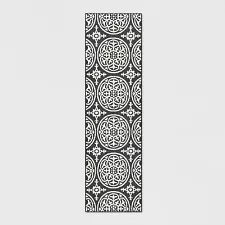 2'x7' Washable Runner Medallion Tufted And Hooked Rug Gray - Threshold