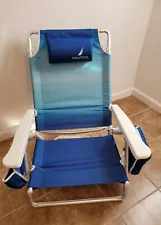 Nautica Folding Beach Chair w/Zip-Top Cooler & Cup Holders Blue Ocean Wave