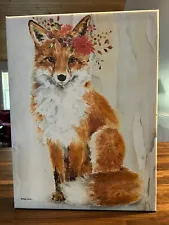 Kathryn White Hand Embellished Painting Art On Canvas Fox In Flower Wreath
