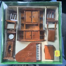 VTG NEW Albert E Price Doll House Furniture 7 Piece Brown Wooden Office Study