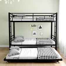 Miscoos Meta Twin Over Twin Bunk Bed with Trundle, Heavy-Duty Bunk Beds Frame...