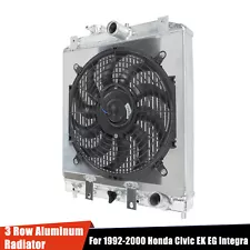 3 ROW ALUMINUM CORE RADIATOR+SHROUD FAN For 1992-2000 HONDA CIVIC EK EG INTEGRA (For: 1994 Honda Civic)