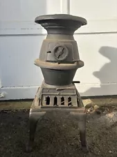 ANTIQUE CAST IRON POT BELLY STOVE - 26” CABBOSE VINTAGE WOOD COAL BURNING STOVE