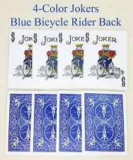 4 - Blue Back Bicycle Multicolor Jokers - Extra Cards for Magic or Other Use