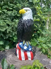 Chainsaw Carved Bald Eagle With American Flag Wood Carving Statue Art Eagles...