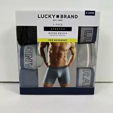 Lucky Brand Men's 3 Pack Stretch Boxer Briefs With Fly Pouch Size XL NEW