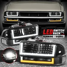 [Switchback U-LED DRL Signal] For 98-04 Chevy Blazer S10 Headlights Black/Clear (For: 2001 Chevrolet Blazer)