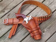 BROWN RIGHT HAND COWBOY REVOLVER PISTOL WESTERN LEATHER HOLSTER GUN BELT 44 / 45