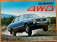 1980s SUBARU 4WD RANGE car sales brochure. Sedan, Hatchback, MV pickup, Wagon