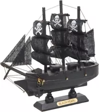 Beachcomber Pearl Pirate Ship Wood Tabletop Figurine on Pedestal, Black