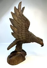 Vintage Large Carved Wood AMERICAN BALD EAGLE Statue Sculpture USA