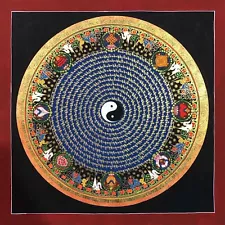 Yin Yang Auspicious Mantra Mandala Thangka Painting, Tibetan Wall Art for Gift