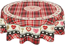 Sweetshow Valentine Tablecloth Round 60 Inch Buffalo Plaid Red Heart Table Cloth