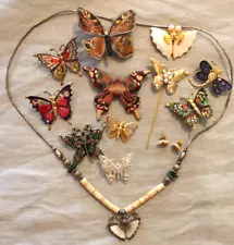 13 PC Lot Vintage Butterfly Jewelry Brooches Pins Necklace Pendant