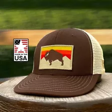 Brown Bison Sunset Ball Cap - Buffalo Mesh Back Snapback - Made in USA