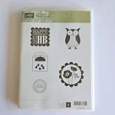 PUNCH BUNCH 123211 Stampin' Up! Cling Rubber Stamp Set Owl Birthday Baby fb12