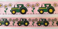 Pink green tractor Grosgrain ribbon 5/8" 7/8" John Deere Deer *see details