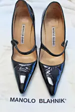 Manolo Blahnik Authentic Pointed Toe Mary Jane Heels Black Vintage Size 38 or 7