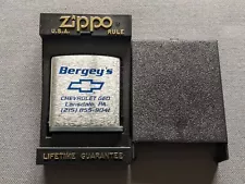 VINTAGE 1990’s BERGEY’S CHEVROLET CHEVY LANSDALE, PA ZIPPO RULE MIB RARE