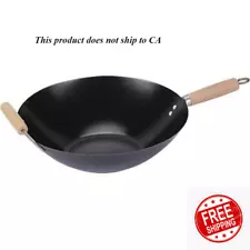 Wok Frying Pan 13.75" Non-Stick Chinese Cast Cooking Fry Stir Sear Carbon Steel