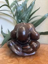 Vintage Hand Carved Dark Hardwood Weeping Statue “Weeping Buddha”