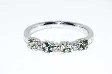 .46CT NATURAL ROUND CUT GREEN SAPPHIRE & DIAMOND COCKTAIL SILVER RING