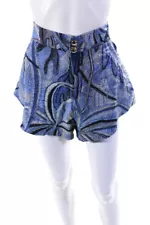 Agua De Coco Womens Knit Printed High Rise Wide Leg Causal Shorts Blue Size L