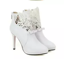 Women High-heeled Lace Wedding Chelsea Boots Fashion High-heeled Ankle Boots Sz