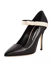 Manolo Blahnik Pumps Mary Jane Heels Immaculada Black Patent Pointy Toe Shoes 40