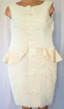 TONY WARD OFF WHITE LACE PLEATED SLEEVELESS BOAT NECK DRESS SIZE 38 1119KO