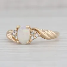 Opal Diamond Ring 14k Yellow Gold Size 7 October Birthstone