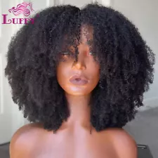 Afro Kinky Curly With Bangs Wig Brazilian Human Hair Machine Made Scalp Top Wigs