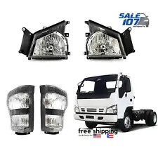 For 2004-2007 Isuzu NPR NQR, 05-07 GMC W-4500 Headlights+Corner Light Left+Right (For: More than one vehicle)