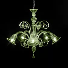 Tintoretto Italian Murano chandelier 5 lights green