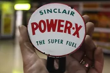 RARE SINCLAIR POWER-X THE SUPER FUEL 2PC PORCELAIN METAL TOPPER SIGN GAS STATION