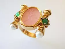 TAGLIAMONTE Ring YGP/SS Venetian glass Cameo+MOP+Chrysoprase+Pearl*Sz N/ 7*SALE