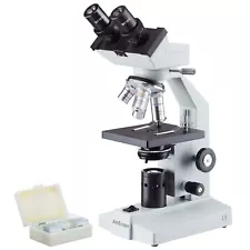 AmScope B100 Series 40x-1000x Binocular Compound LED Microscope + Slide Kit