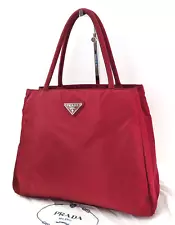 Auth PRADA Red Nylon Tote Bag Purse #57071