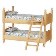 Dolls House Oak Wooden Bunk Beds Miniature 1:12 Scale Bunkbeds Bedroom Furniture