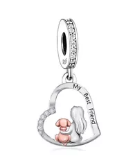 GIRL & DOG MY BEST FRIEND HEART CHARM GENUINE ð 925 STERLING SILVER GIFT