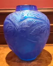 Large Crystal Vase after Lalique "Archers" Vase, 1921 Marcilhac no. 893 Blue